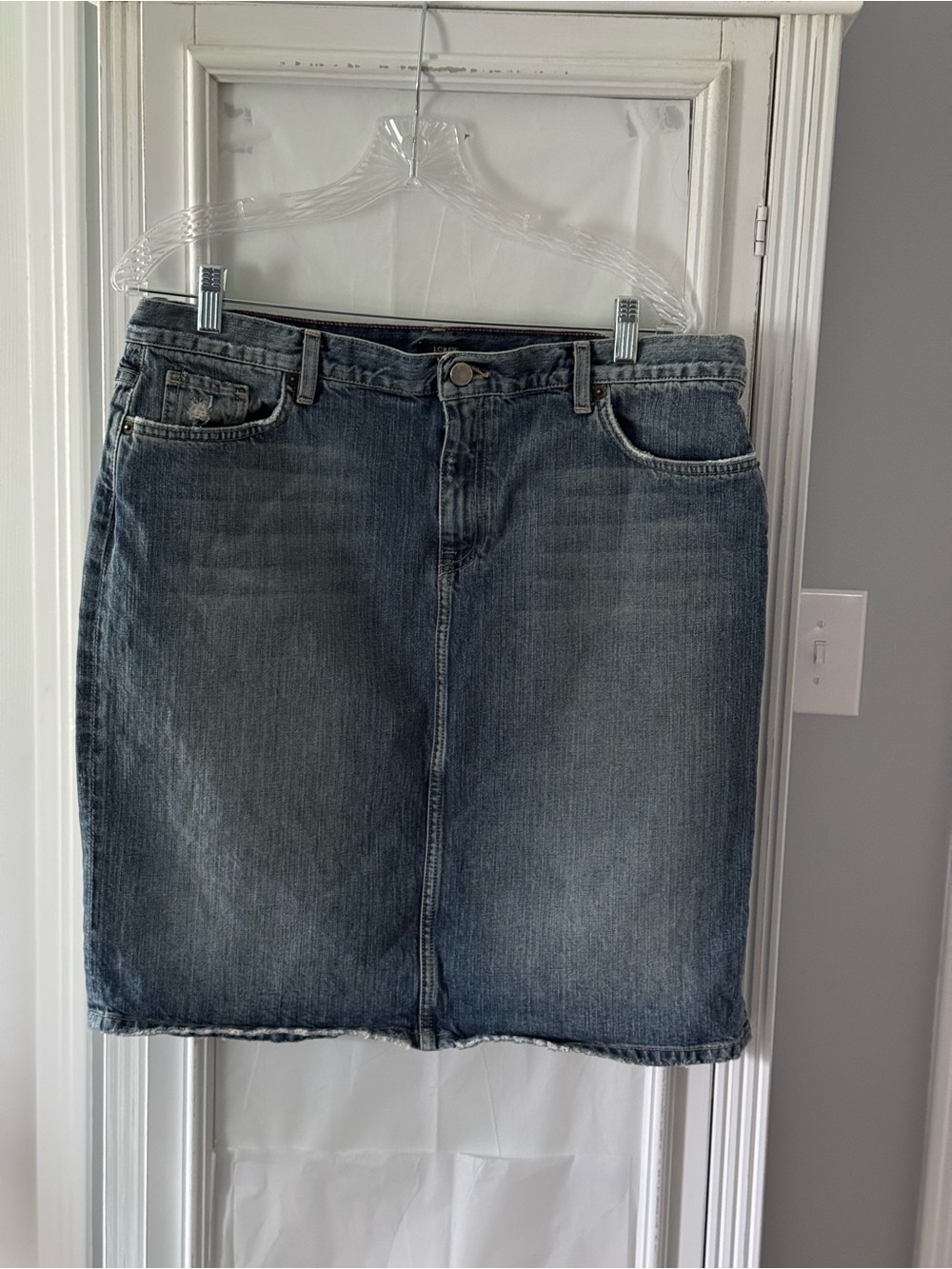 Vintage J. Crew Distressed Dark Blue Denim Skirt Size 14